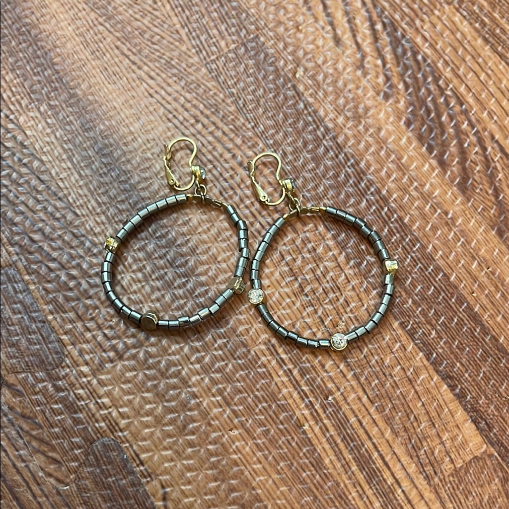 Elegant Gold And Silver Beaded Hoop Earrings
